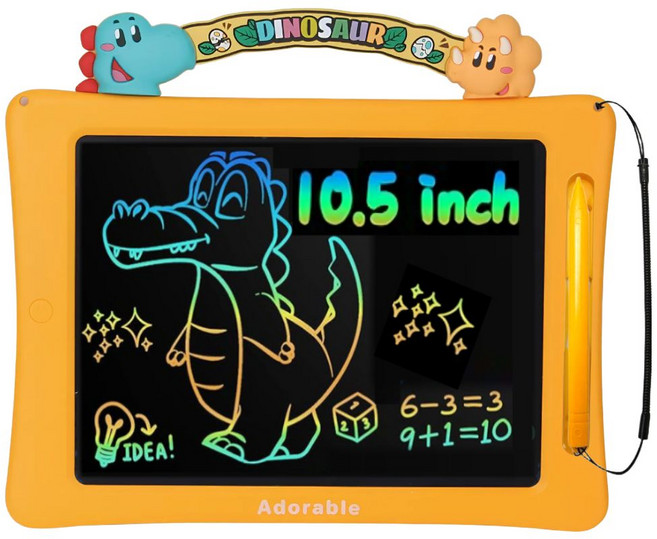 컬러 LCD 유아드로잉패드 10.5인치 (26cm) 전자칠판 낙서장 펜 분실방지 줄 포함 대형 어린이집 선물 스케치북, 노랑(10.5인치), 1개