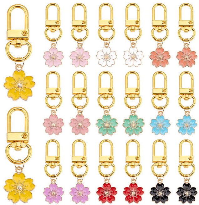 20개 합금 에나멜 펜던트 장식 합금 회전 잠금 장치 꽃 모양 혼합 색상 53mm, 혼합색