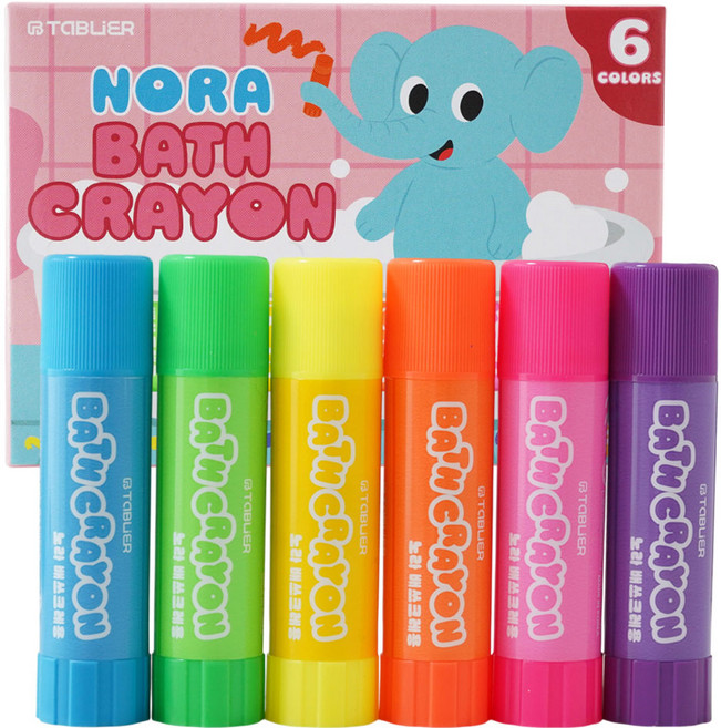 따블리에 유아 욕실크레용 목욕크레용 워셔블 아기크레용 목욕놀이, 1세트, 6색