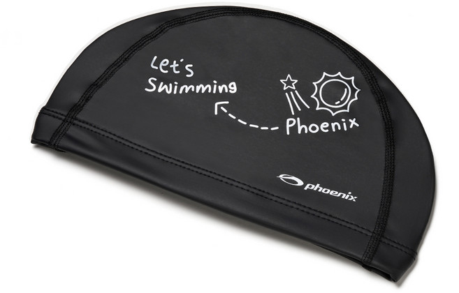 국내생산 피닉스 디자인 우레탄 아동용 코팅 수영모 드로잉, 블랙