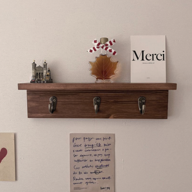 엔틱키걸이 원목 벽선반 무타공 무지주 우드 벽걸이 고리선반, M(월넛), 1단
