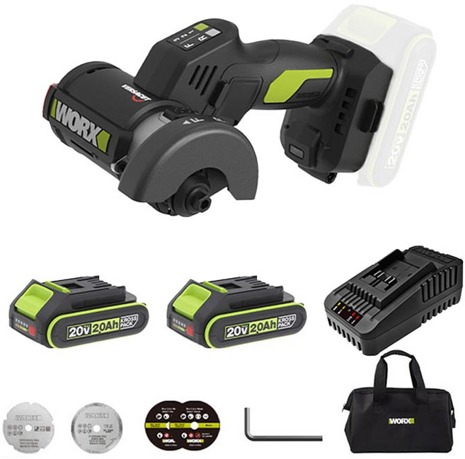 웍스 WU802 2.0듀얼 초미니 20V 충전 앵글 그라인더 무선 절단기 전동 연마기, 1개