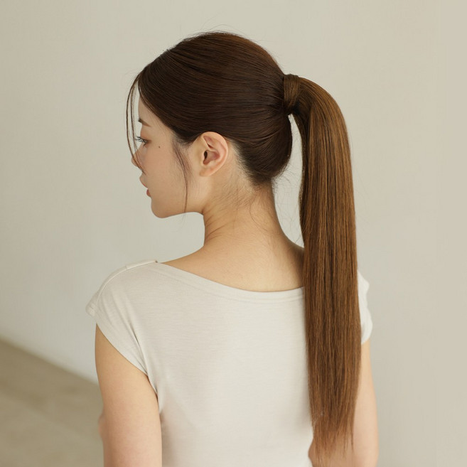 픽앤웨어 여성 김생머리 묶음머리 와이어 포니테일 부분가발 스트레이트, 내츄럴브라운, 1개