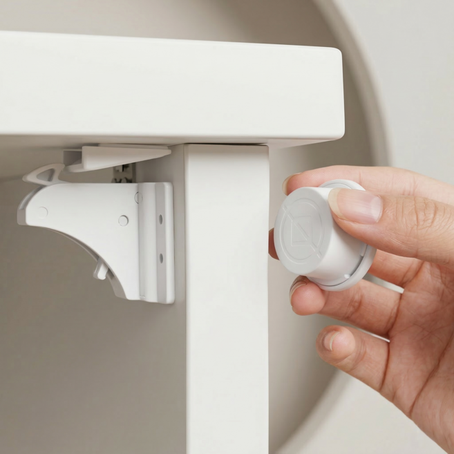 오토리 자석 서랍 안전 잠금 장치 자물쇠 세트 4개, 1세트, 미니 화이트