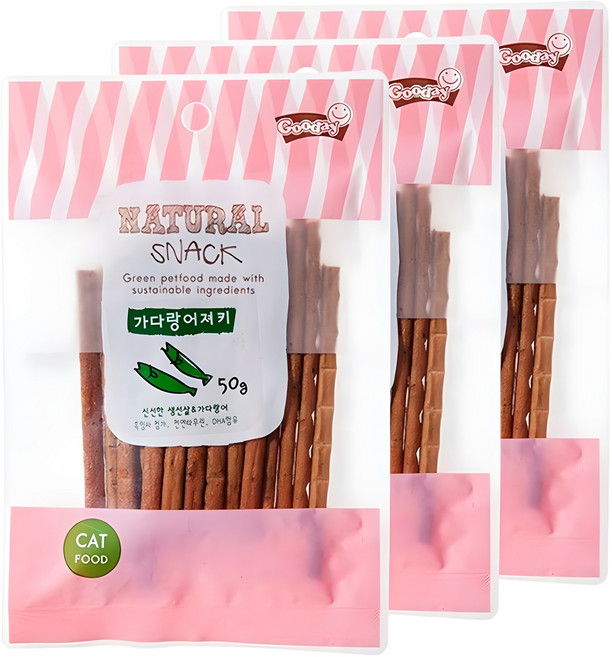 굿데이 네츄럴 스낵 고양이 간식, 가다랑어져키, 50g, 3개