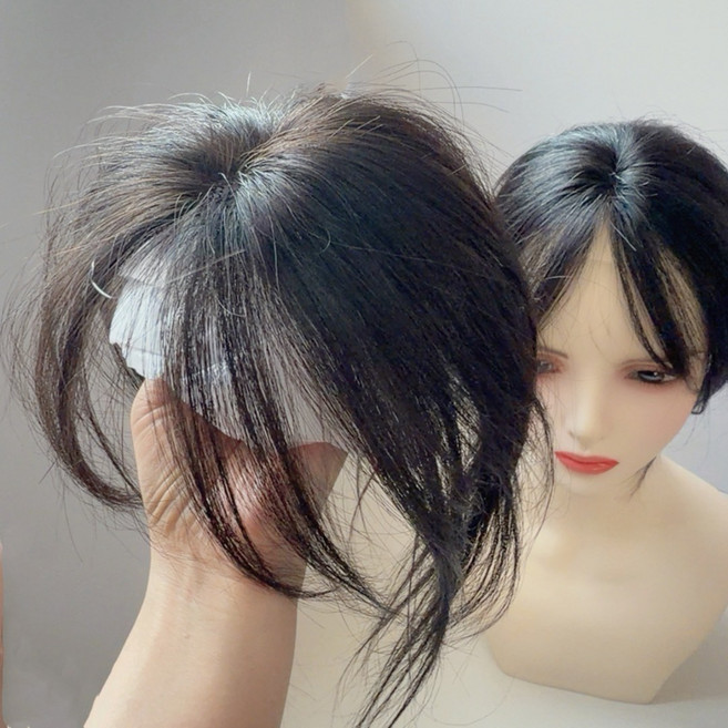 샤일리 여성용 볼륨업 인모 정수리 부분가발 흰머리커버 머리숱 보충, 1개, 자연블랙+팔자가르마타입