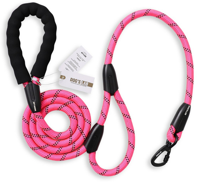 독스랩 강아지 소형견 중형견 대형견 리드줄 양손 그립 로프 1.8M, 핑크, 1개