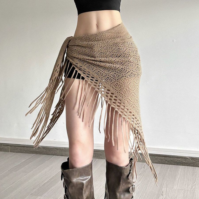 Neirny 여성 레이어드 랩스커트 빈티지 트렌드 루즈핏 패션 기질 고급 댄스 힙커버 엉덩이가리개 커버 치마