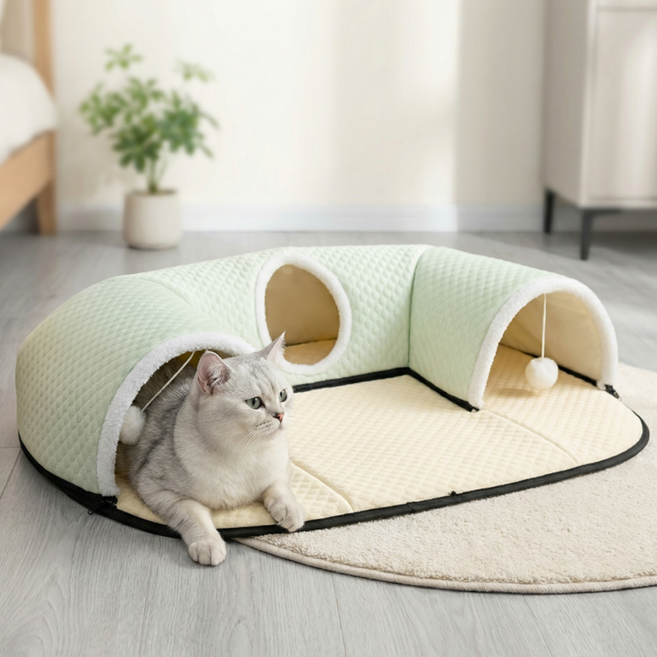 치와와 고양이 터널 숨숨집 쿨매트 대형, 1개, 그린-쿨링