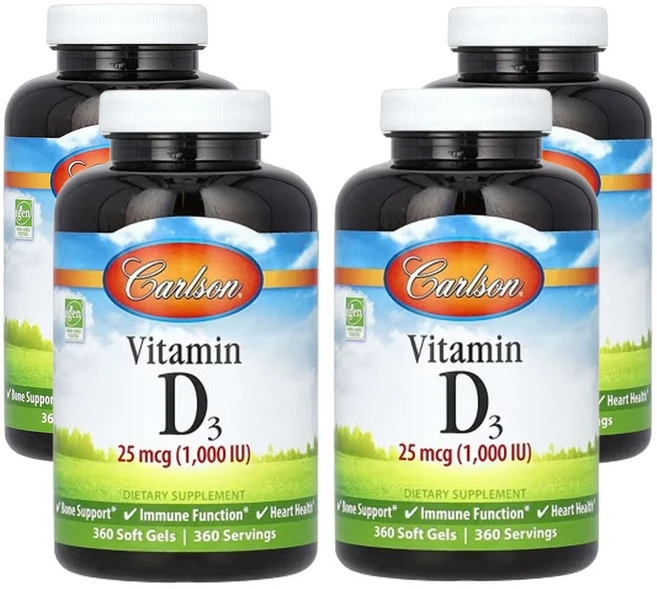 칼슨 비타민D3 25mcg(1 000IU) 360소프트젤, 4개, 360정 - 쿠팡