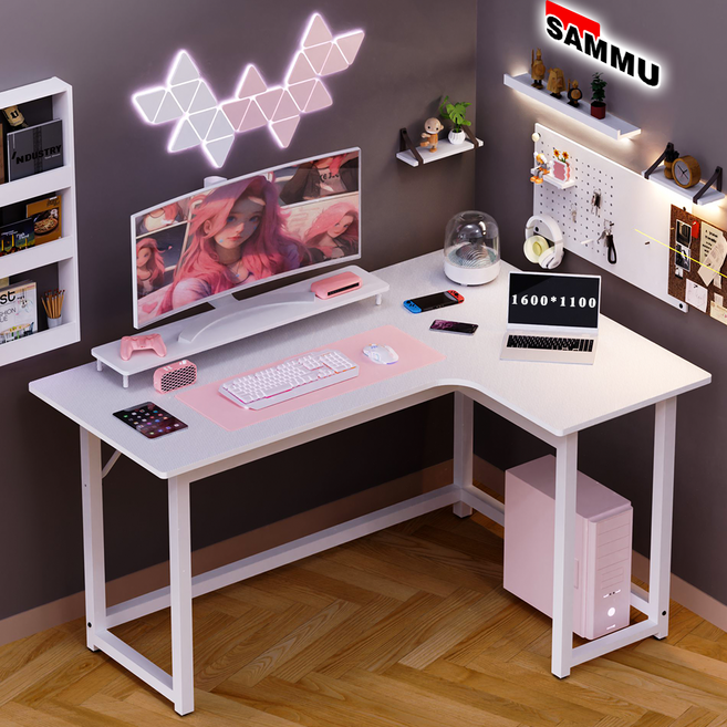 SAMMU L자형 코너 컴퓨터 책상 게이밍 책상 학습 책상 탄소 섬유 상판 1200 1400 좌측 코너 우측 코너 검정색, R-우측코너, W-흰색