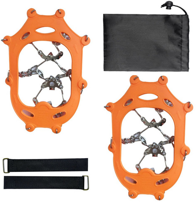 19 치아 얼음 눈 신발 미끄럼 방지 커버 그립 체인 스파이크 스테인레스 스틸 남여 워킹 하이킹 액세서리, CHINA, 05 Orange L, 1개