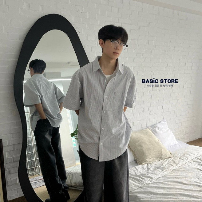 BASIC 韓國復古條紋襯衫