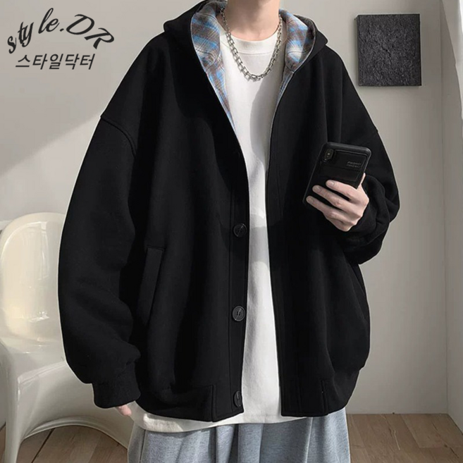 스타일닥터 남성 봄가을 후드티 빅사이즈 패션 오버핏 데일리 단추 캐주얼 아우터