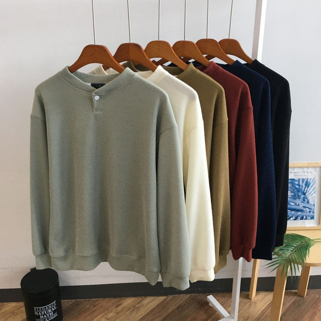 [점프] 남자 긴팔 헨리넥 단추 니트 맨투맨 빅사이즈 무지 헨리넥티