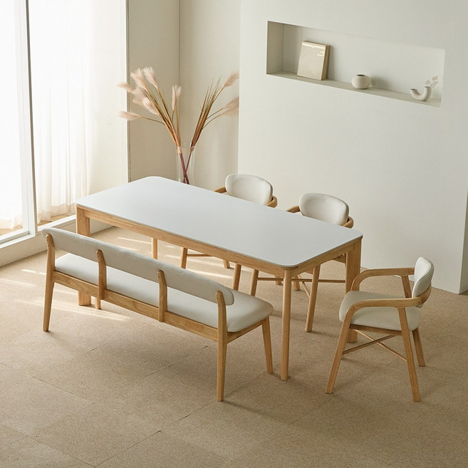 파로마 루토 세라믹 원목식탁 다렌D벤치의자 세트 6인용 1800 (벤치의자1의자3), 내추럴(화이트) 벤치의자D 세트, 상세 설명 참조, 옵션선택:내추럴(화이트) 벤치의자D 세트