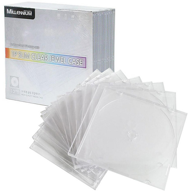 [2개묶음] CD케이스 슬림 갑1개 10개 밀레니엄 투명 경질 갑 QWC9149A, A.경질 투명 슬림 케이스, 10장