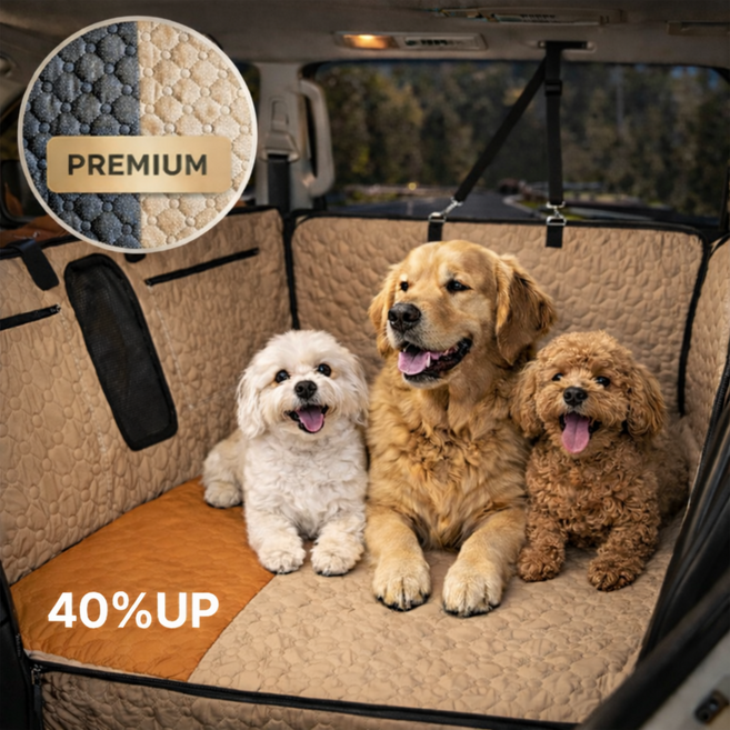 테노라 프리미엄 PU가죽 대형견 카시트 차량용 강아지 뒷좌석 풀커버 방수 애견 시트, 샌드 베이지, 1개