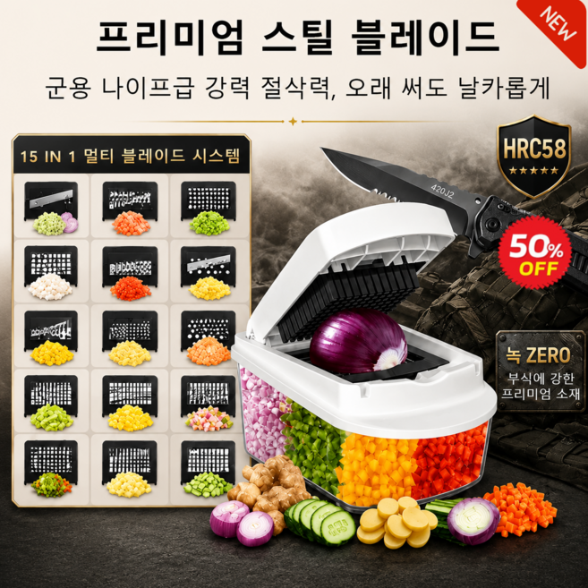 15가지 기능 올인원 만능 주방 채소 절단기 다기능 야채 필러 오이채칼 양파 당근 채써는기계 야채 슬라이서 420J2 스틸 블레이드, [특가]14종 세트 그레이