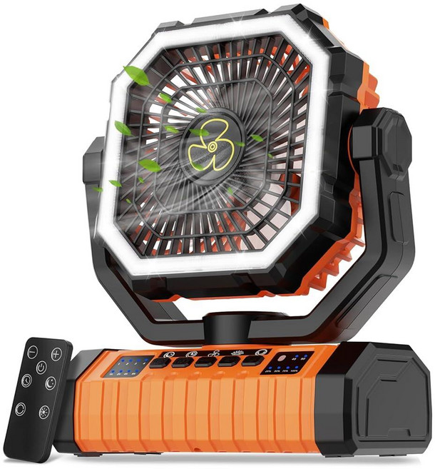 ZioeYiue 캠핑 팬 충전식 20000mAh 대형 배터리 전원 팬 리모컨이 있는 4가지 속도 충전식 팬 LED 조명 및 걸이용 후크가 있는 무선 배터리 작동 팬 캠프, ZioeYiue 캠핑 팬 충전식, 20000mAh 대형