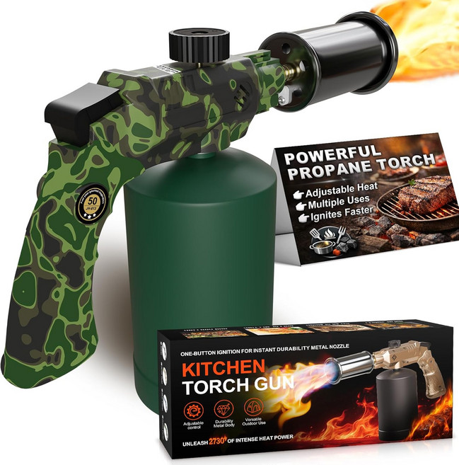 요리용 강력한 프로판 토치 금으로 조절 가능한 주방 블로우 셰프와 미식가를 위한 이상적인 선물 시어링 스테이크용 건 바비큐 그릴 캠프파이어 스타터, Green