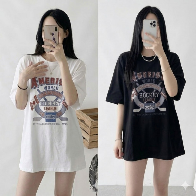 오버핏 박스 티 여성용 루즈핏 빅사이즈 2P 세트