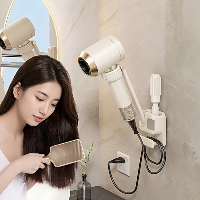 무타공 드라이기 거치대 수납형 헤어 드라이기 걸이, 1개, 헤어드라이어 거치대 화이트