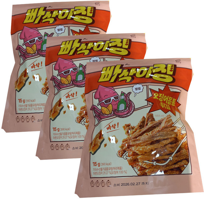 빠삭이징 오징어 몸통 튀김, 3개, 75g