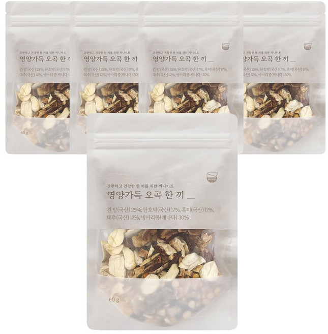 면역 채우는 자연담은 잇더밀 나물한끼 유채 취나물 곤드레 고사리 오곡 솥밥용 비빔밥용 나물 오곡 파우치 건강밥상 나물밥 건나물 인기나물, 5개, 영양오곡 한끼 60g