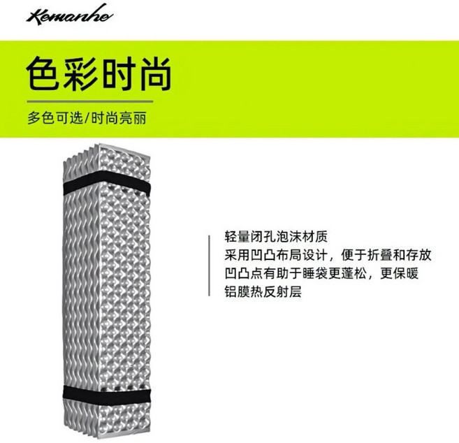 Kemanhe 折疊蛋殼睡墊 鋁箔膜防潮墊, 鋁膜+灰色