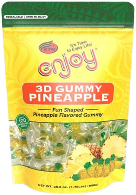 Enjoy Hawaii Snacks 파인애플 젤리 캔디 3D 구미 100개 800g, 1개
