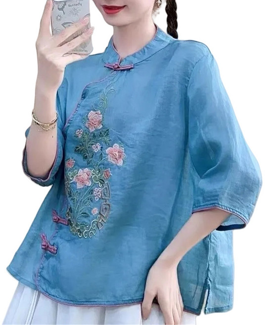 여성 여름 7부 삼베옷 면마소재 생활한복 개량한복 법복자수상의