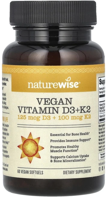 NatureWise 비건 비타민D3 + K2 비건 소프트젤 60정, NatureWise비건비타민D3K2비건소프트젤60정 - 쿠팡