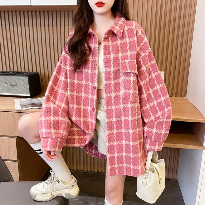 【慵懶加厚】格子襯衫 襯衫外套 女式襯衫 寬鬆襯衫 磨毛襯衫 春秋外套 加厚磨毛面料 慵懶寬鬆版型 大碼設計 春秋休閒百搭