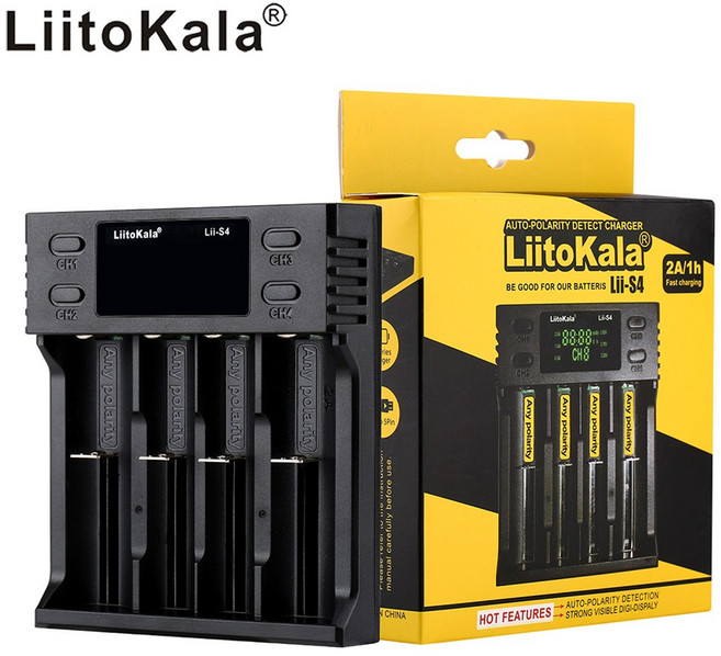LiitoKala 萬能電池充電器 Lii-S2，鋰電池/鎳氫/鎳鉻電池充電器，適用於18650/26650/14500電池, 1個, Lii-S4智慧型充電器