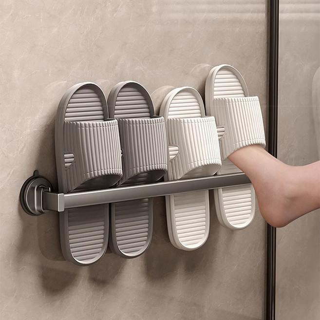 이지착 프리미엄 흡착 무타공 욕실 슬리퍼 욕실화 걸이, 1개, 그레이(50cm)