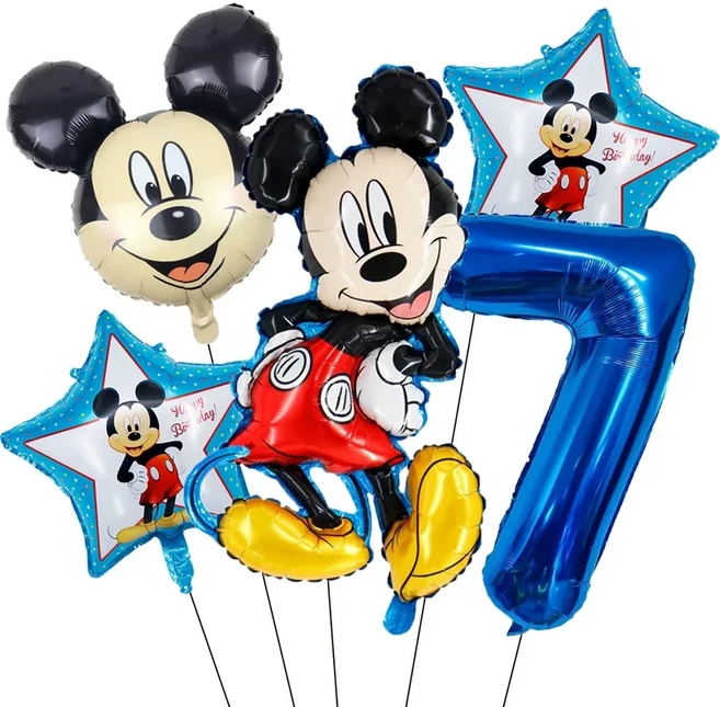 5PCS 미키 마우스 생일 장식 풍선 미키 미니 풍선 세트 및 32in 1-9 번호 풍선 어린이 생일 파티 Decora, 01 기타, 01 Blue-7