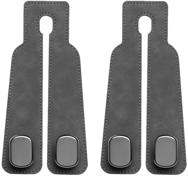 SEAMETAL 듀얼후크 자동차 후크걸이 헤드레스트 고리 걸쇄 행거 휴대폰거치 가방 봉지 인조 스웨이드+메탈소재, 회색, 2개