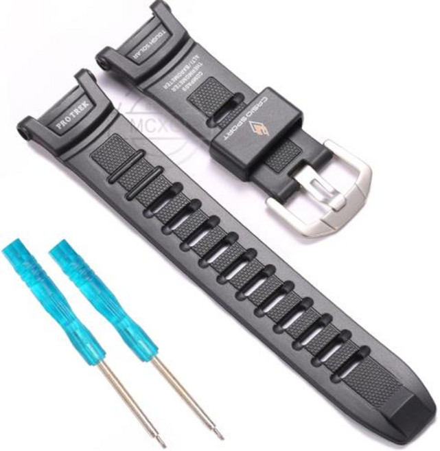 카시오 ProTrek PRG-130 PRW1500 PRG130 PRW-1500 남성용 팔찌 스포츠 방수 시계 밴드 액세서리 용 수지 교, CHINA, 2)Silver buckle L, 1개