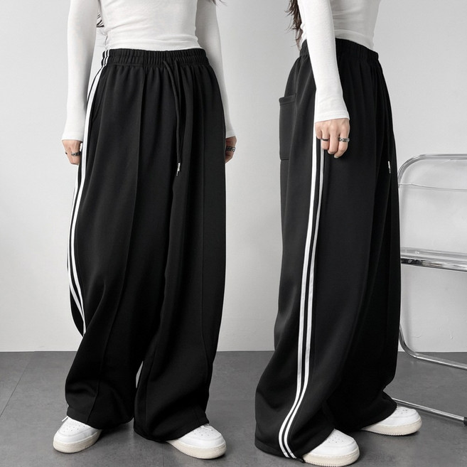 레이디스룸 투웨이 두줄 트랙 스트링 조거 와이드 빅사이즈 트레이닝 팬츠