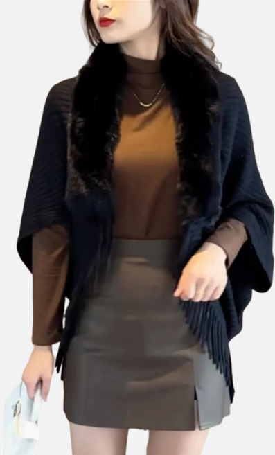 여성 니트 케이프 퍼라펠 숄 가디건