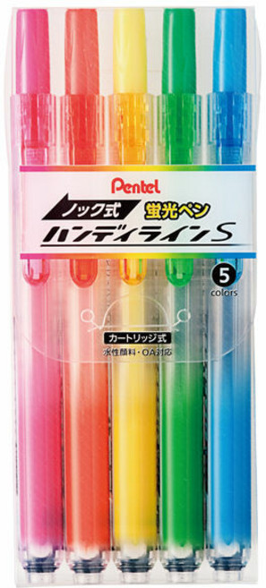 펜텔 핸디라인 노크식 형광펜 5색 세트, 1개