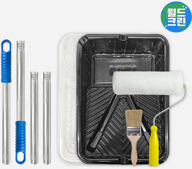 월드크린 이지 페인트 대 4단 연장 롤러대 4종 키트 로라대 연결 장대 봉 페인팅 트레이 세트, 이지페인트대4단연장롤러대4종색상랜덤, 1세트