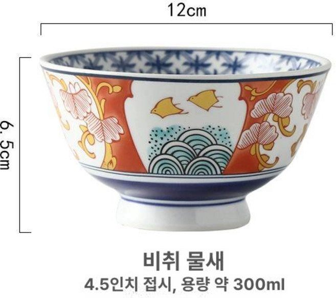 미니 우동 그릇 일식 카이센동 메밀 면기 덮밥 국물, 4.5인치 밥그릇-푸른 물 천조, 1개