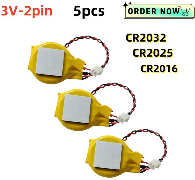 5PCS CR2032 배터리 와이어 포함 2핀 버튼 CR2025 2032 CR2016 분해 노트북 BIOS 마더보드 CMOS 배터리, 5PCS CR2025