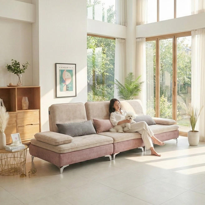 서광퍼니처 루체 조야 패브릭 4인 소파 sk, 4인소파_연그레이_핑크