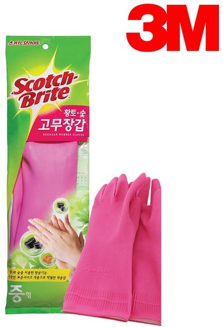 3M 스카치브라이트 황토 숯 고무 장갑 고리형 중형 설거지 주방 다용도 청소, 1개