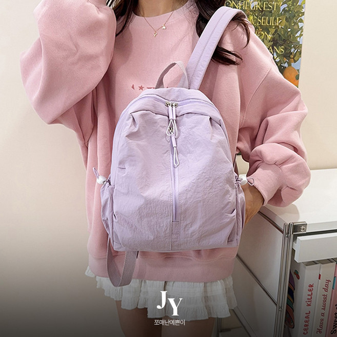 쪼예 여성용 데일리 나일론 초경량 방수 인 아웃 포켓 백팩 가방