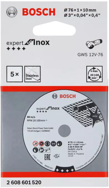 BOSCH博世 3英吋 砂輪片 切斷片 圓切機GWS12V-76適用, 5個
