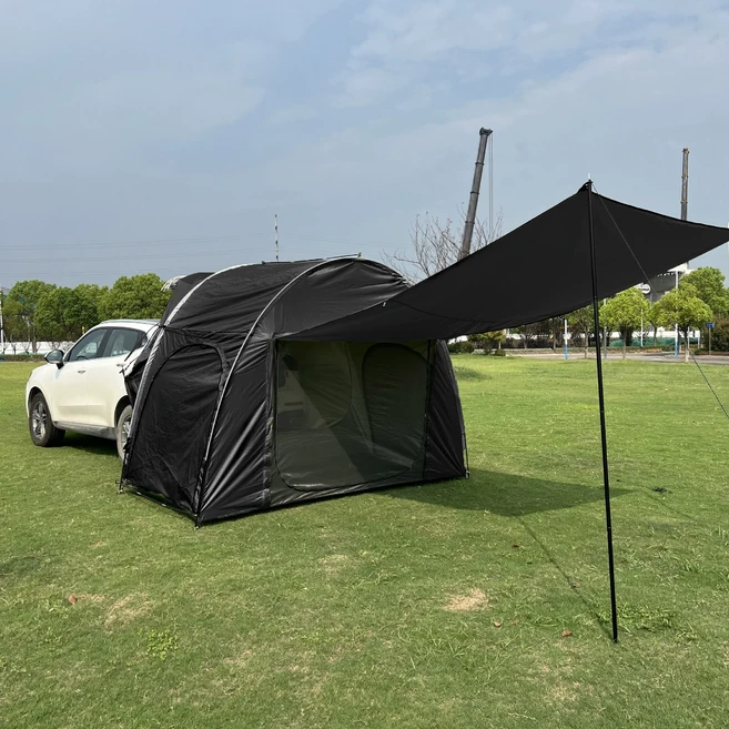 차박텐트 확장형 분리형 도킹쉘터 3x1.5x2.1m 방수 자립형 suv 차박 꼬리텐트 카 쉘터 천막과 창문 포함, 블랙, 6-8명